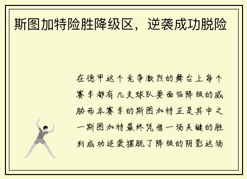 斯图加特险胜降级区，逆袭成功脱险